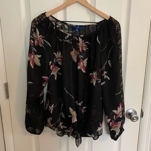 Apt. 9 black floral blouse, size medium
